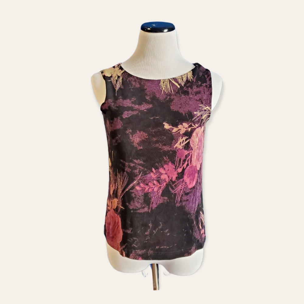 French Laundry Floral Tank Top, Black, Purple, Pink, Orange
